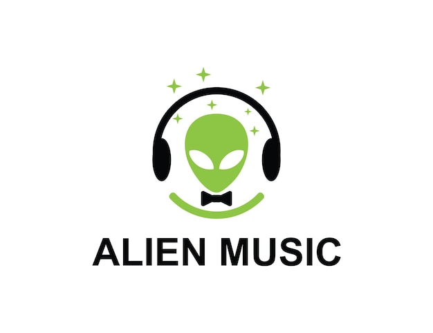 Un auricular alienígena que dice música alienígena el logotipo de la música extraterrestre