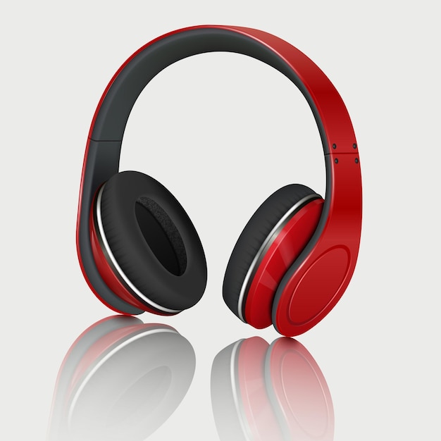 Auriculares 3D con reflejo Ilustración vectorial de una imagen 3D de auriculares en rojo