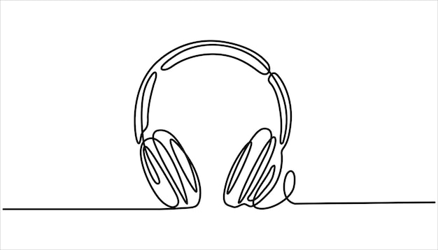 Auriculares, altavoces, auriculares y auriculares con dibujo continuo de una línea