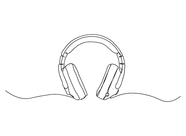 auriculares, auriculares, juego de cabeza dibujo de arte de una sola línea continúa ilustración de vector de línea