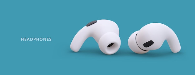 Vector auriculares blancos realistas sobre fondo azul dispositivo moderno para escuchar música