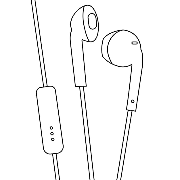 Auriculares con cable Contorno vectorial Ilustración lineal Tecnología vectorial simple Objeto inalámbrico