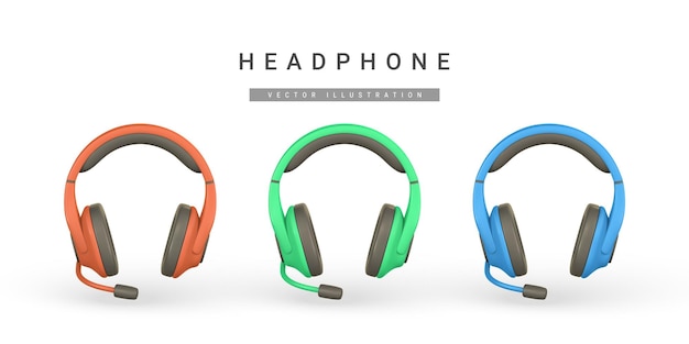 Auriculares de color realistas 3d en estilo de dibujos animados de plástico Ilustración vectorial