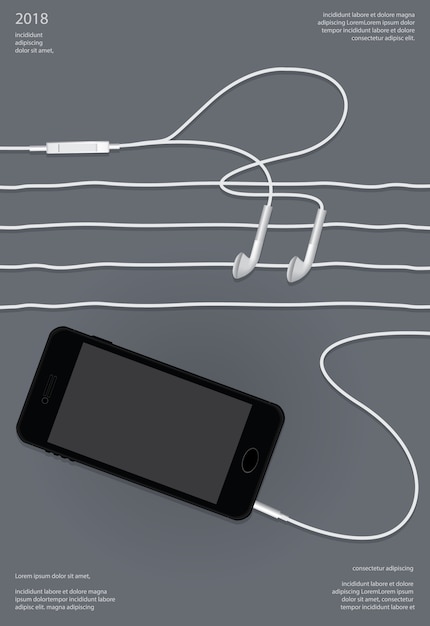 Vector auriculares conceptuales con ilustración vectorial de teléfono