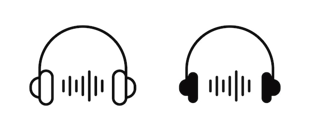 Auriculares con conjunto de iconos vectoriales de ondas sonoras Símbolo de onda musical de contorno Logotipo de auriculares lineales