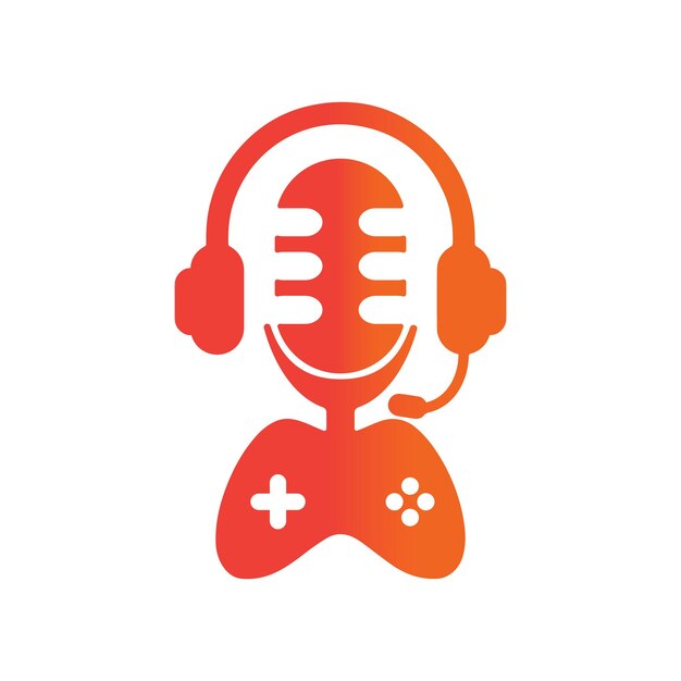 Auriculares y controlador para juegos con plantilla de diseño de logotipo de micrófono de podcast