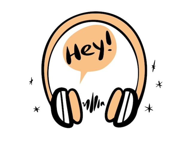Auriculares y firmar en el fondo blanco Escuchar música audiolibro o podcast