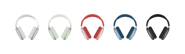 Auriculares Iconos de Apple Airpods Max Vista frontal Todos los colores Editorial Iconos de auriculares inalámbricos Conjunto de Apple Airpods Max Conjunto de auriculares inalámbricos aislados Apple Airpods Max Iconos vectoriales