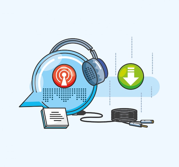 Auriculares con iconos de estudio de audio digital.