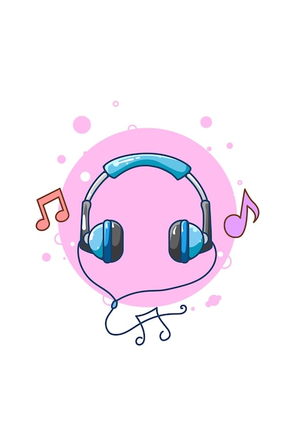 Auriculares para la ilustración de dibujos animados de icono de música