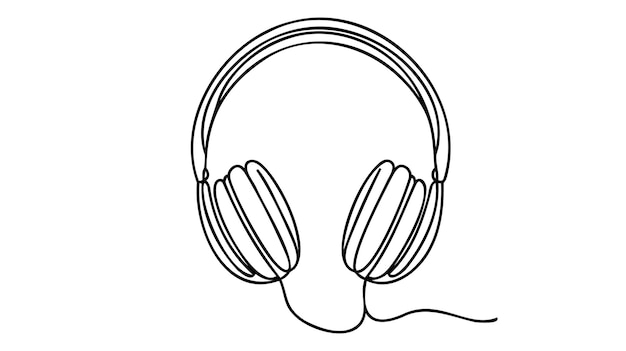 Auriculares de una línea ilustración vectorial dibujada a mano dibujo de línea continua de auriculares música onda de sonido musical