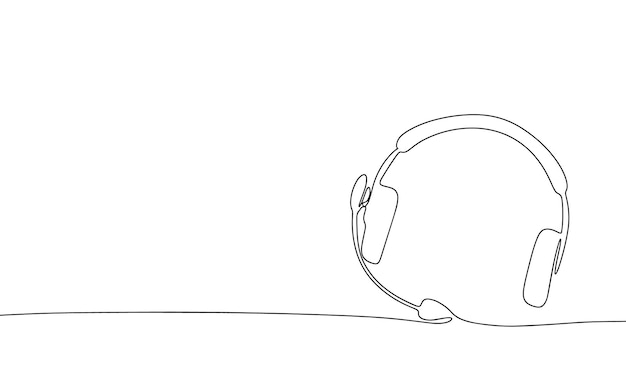 Vector auriculares con micrófono arte de línea centro de llamadas ilustración vectorial concepto de esquema centro de llamadas