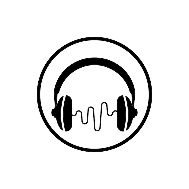 Los auriculares con micrófono y ondas de sonido superan el concepto del logotipo de la estación de radio, el símbolo de la discoteca dj, la etiqueta del estudio de radiodifusión, el emblema de soporte al cliente, el icono de la parte posterior plana, el diseño moderno, la ilustración vectorial.