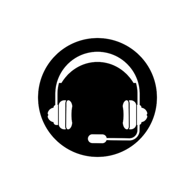 Los auriculares con micrófono y ondas de sonido superan el concepto del logotipo de la estación de radio, el símbolo de la discoteca dj, la etiqueta del estudio de radiodifusión, el emblema de soporte al cliente, el icono de la parte posterior plana, el diseño moderno, la ilustración vectorial.