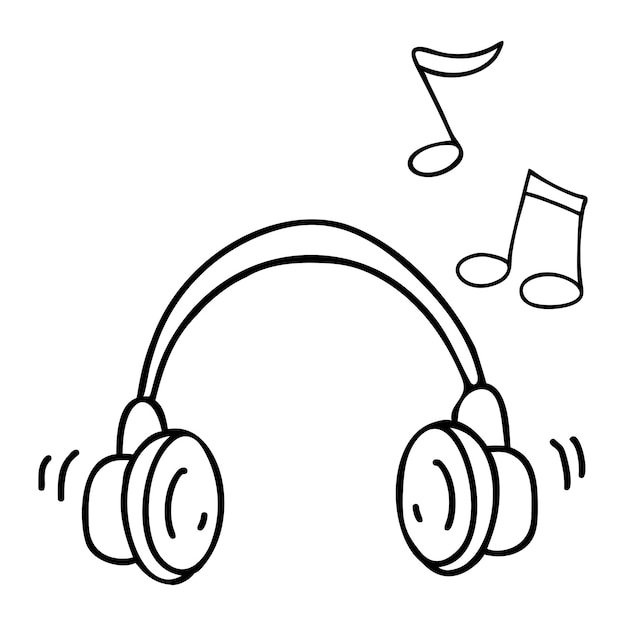 Auriculares con música y notas ilustración vectorial en estilo garabato