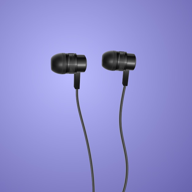 Vector auriculares negros realistas sobre fondo de colores,