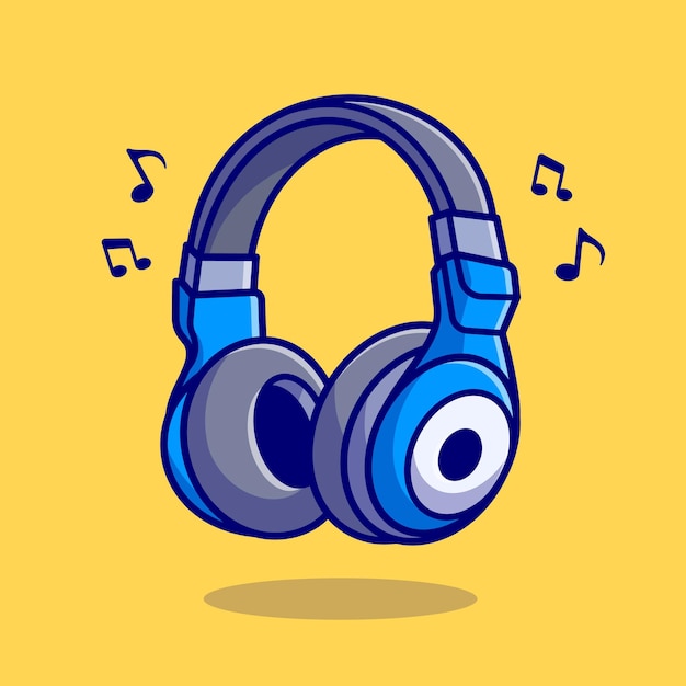 Vector auriculares con notas musicales ilustración de icono de vector de dibujos animados. concepto de icono de tecnología de recreación aislado vector premium. estilo de dibujos animados plana