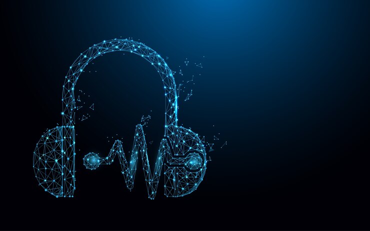 Vector auriculares y ondas de sonido forman líneas