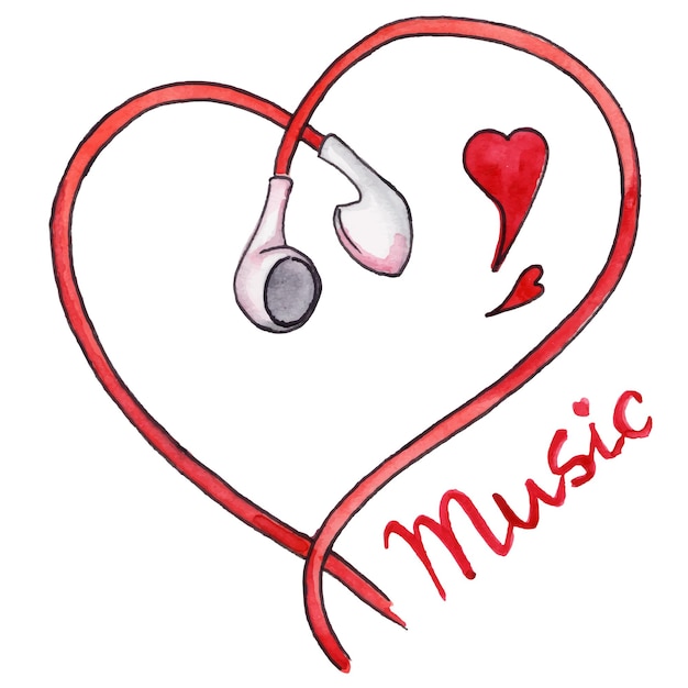 Auriculares rojos en forma de corazón amor música vector aislado