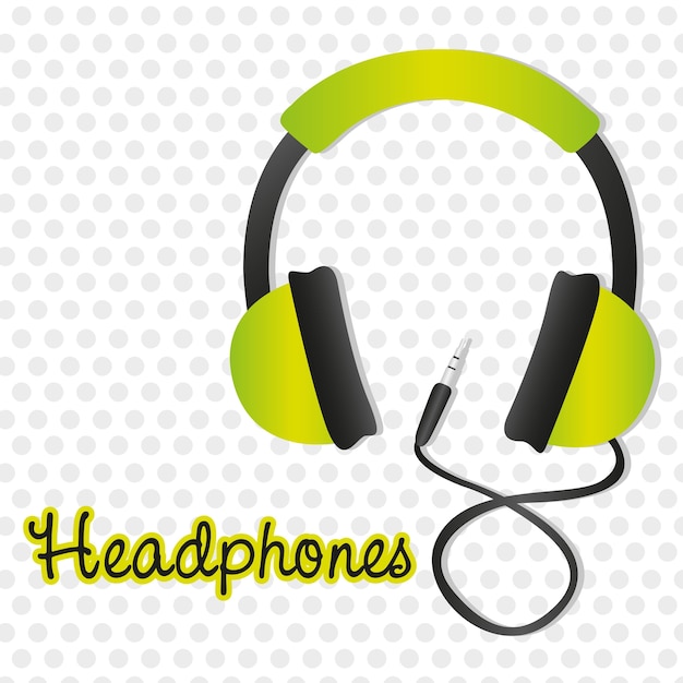 auriculares verdes con conector sobre fondo de puntos grises