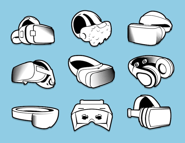 Vector auriculares vr de color blanco y negro en estilo plano