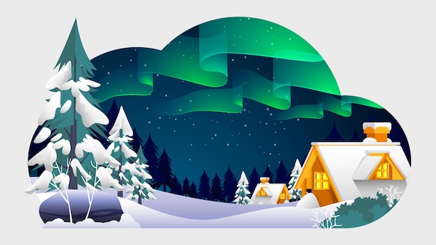 Aurora en la ilustración de la temporada de invierno