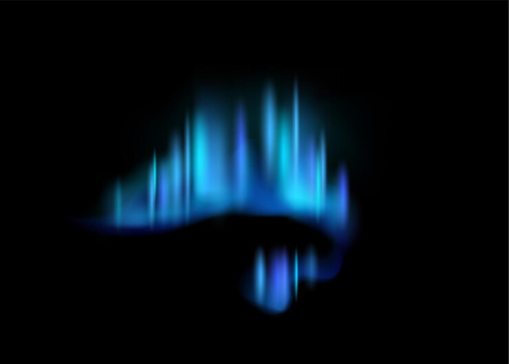 Vector auroras boreales. realista aurora boreal increíbles luces polares en el cielo negro de la noche, luminiscencia mágica vibrante efecto ártico, gradiente azul espacio polar brillo vector abstracto ilustración aislada