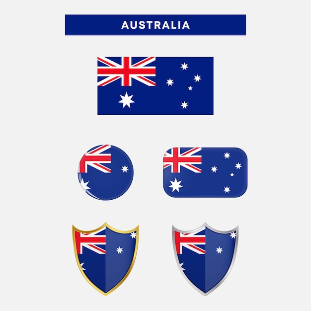 Australia bandera del país botón de la bandera del país y diseño vectorial del escudo