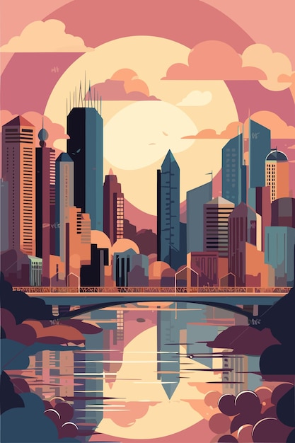 Australia gran ciudad por la noche Ilustración plana vectorial