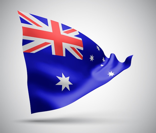 Australia, vector bandera con olas y curvas ondeando en el viento sobre un fondo blanco.