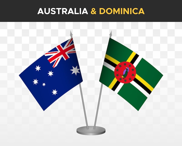 Australia vs Dominica escritorio banderas maqueta aislado 3d vector ilustración mesa banderas