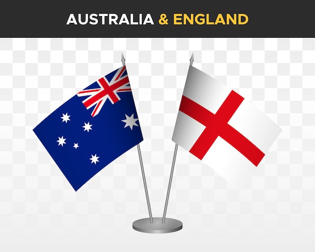 Australia vs Inglaterra escritorio banderas maqueta aislado 3d vector ilustración mesa banderas