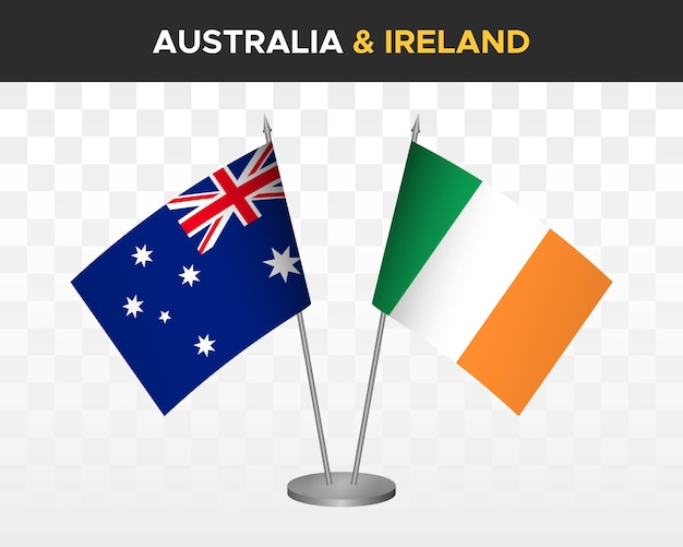 Australia vs irlanda maqueta de banderas de escritorio aislado 3d vector ilustración banderas de mesa