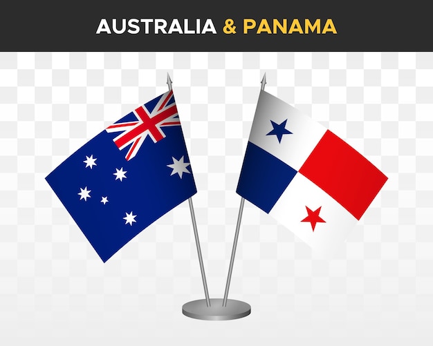 Australia vs Panamá escritorio banderas maqueta aislado 3d vector ilustración mesa banderas