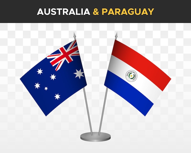 Australia vs paraguay escritorio banderas maqueta aislado 3d vector ilustración mesa banderas