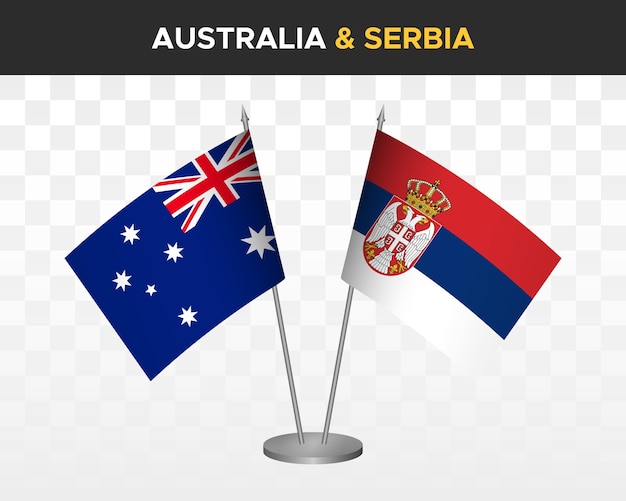 Australia vs serbia escritorio banderas maqueta aislado 3d vector ilustración mesa banderas