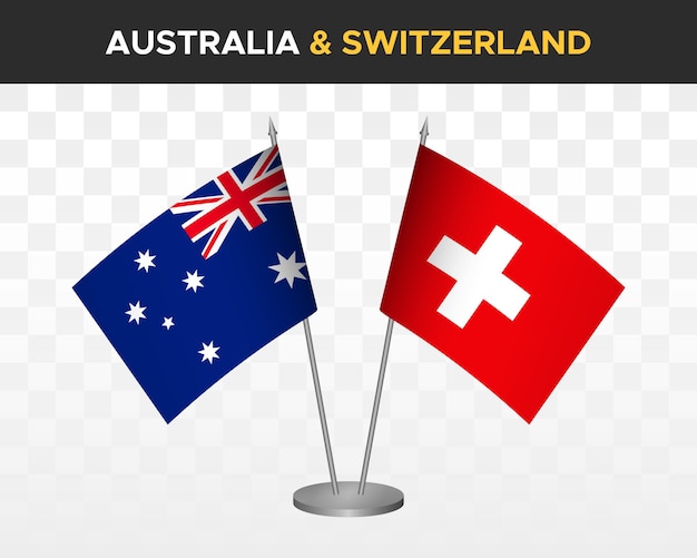 Australia vs Suiza escritorio banderas maqueta aislado 3d vector ilustración mesa banderas