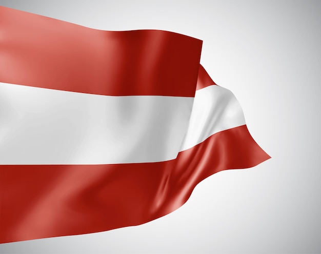 Austria, bandera vectorial con olas y curvas ondeando en el viento sobre un fondo blanco.