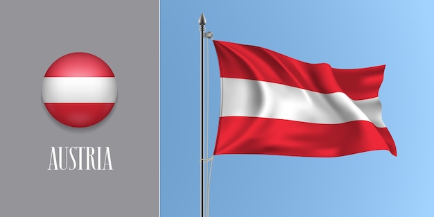 Austria ondeando la bandera en el asta de la bandera y la ilustración del icono redondo