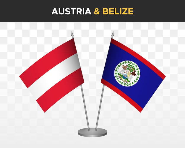 Austria vs belice escritorio banderas maqueta aislado 3d vector ilustración mesa banderas