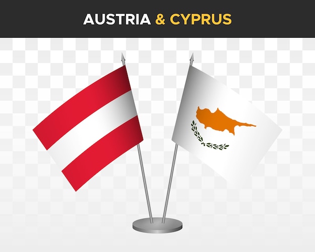 Austria vs chipre escritorio banderas maqueta aislado 3d vector ilustración mesa banderas