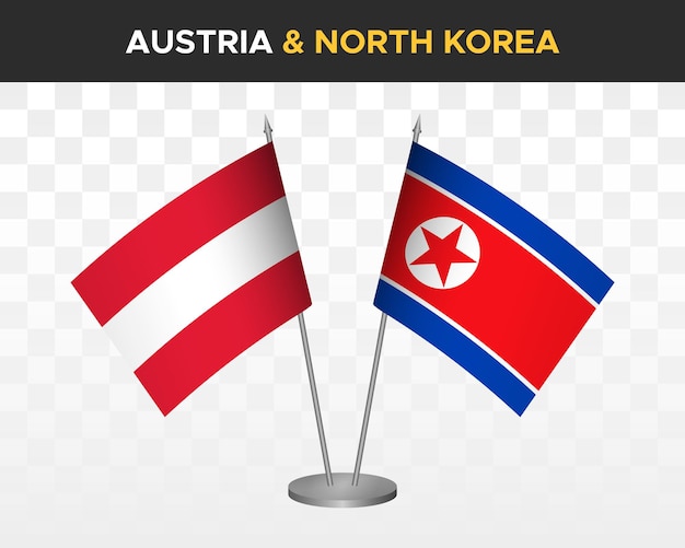 Austria vs corea del norte dpr escritorio banderas maqueta aislado 3d vector ilustración mesa banderas