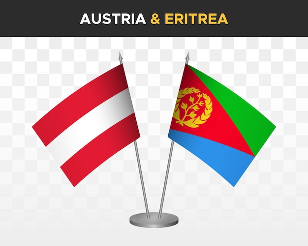 Austria vs eritrea escritorio banderas maqueta aislado 3d vector ilustración mesa banderas