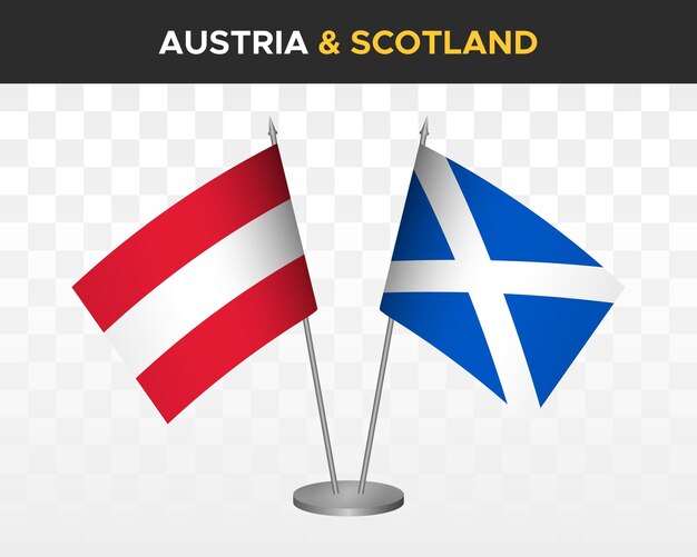 Austria vs escocia escritorio banderas maqueta aislado 3d vector ilustración mesa banderas