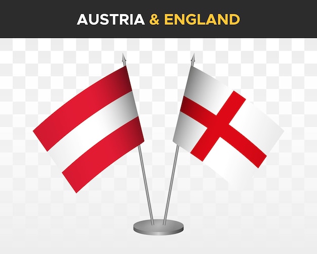 Austria vs Inglaterra escritorio banderas maqueta aislado 3d vector ilustración mesa banderas