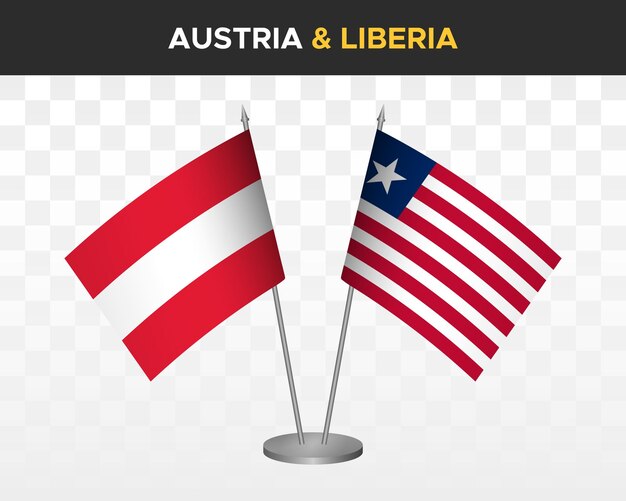 Austria vs liberia escritorio banderas maqueta aislado 3d vector ilustración mesa banderas