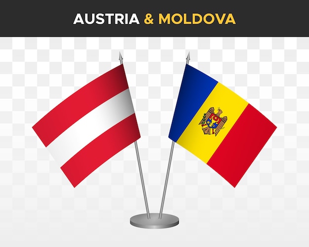 Austria vs moldavia escritorio banderas maqueta aislado 3d vector ilustración mesa banderas