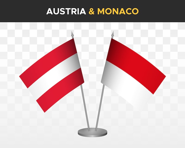 Austria vs monaco banderas de escritorio maqueta aislado 3d vector ilustración mesa banderas