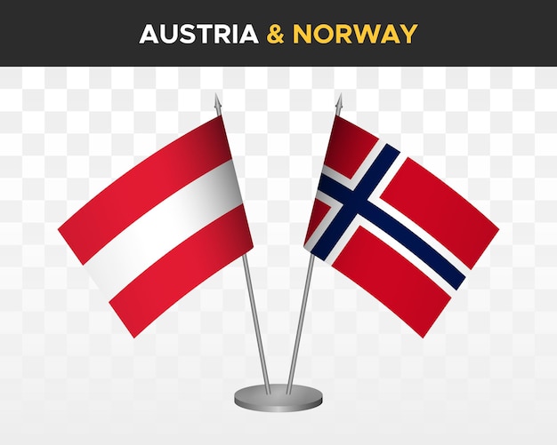 Austria vs noruega escritorio banderas maqueta aislado 3d vector ilustración mesa banderas