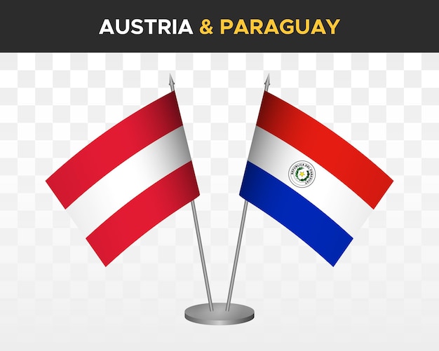 Austria vs paraguay banderas de escritorio maqueta aislado 3d vector ilustración banderas de mesa